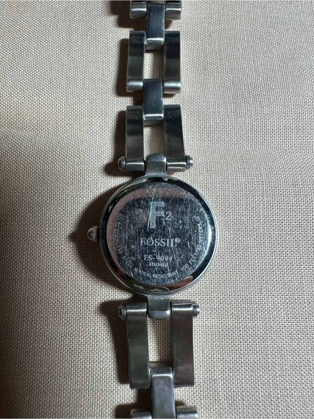Fossil Silver-Tone Link Watch with Purple Dial
